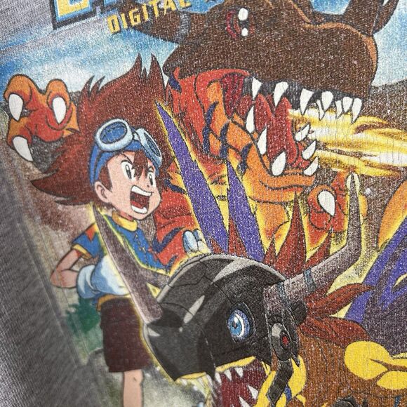 VIntage Digimon Y2K Digital Monsters Anime Gray Shirt Youth Sz Small - Picture 4 of 10